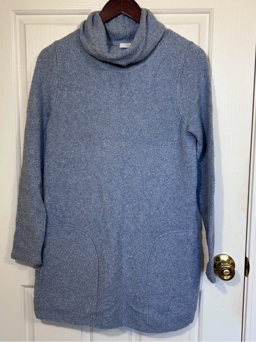 J. Jill Blue Boucle Knit Cowl Neck Longline Tunic Sweater Dress Pockets Size S